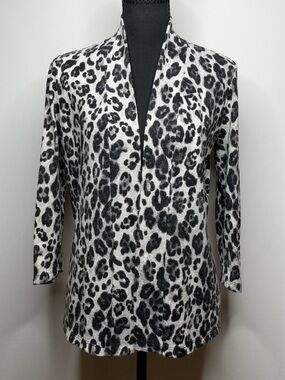 Laura Ashley Black White Leopard Cardigan Size PM Petite Medium